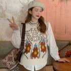 Plain Shirt / Flower Print Sweater Vest