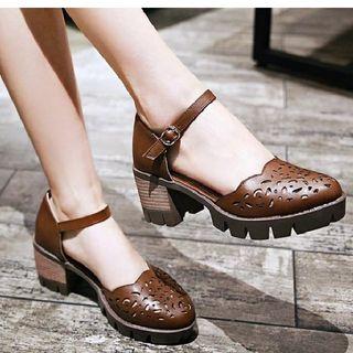 Perforated Closed-toe Block-heel Sandals