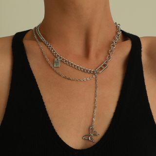 Butterfly Pendant Alloy Y Necklace Silver - One Size