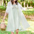 Embroidered Elbow-sleeve Open-front Jacket
