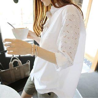 Eyelet Lace Panel Long-sleeve Shirt