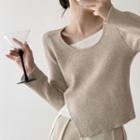 Mock Two-piece Ribbed Knit Top Almond & White - One Size