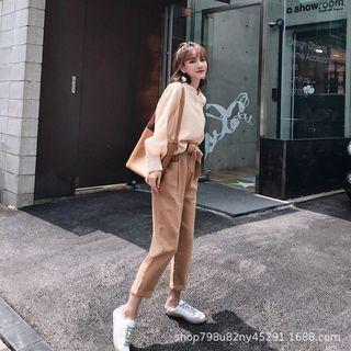 Set: Long-sleeve Blouse + Cropped Harem Pants