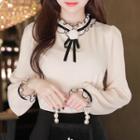 Piped Pleated-trim Blouse With Brooch