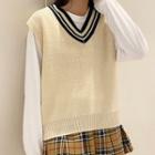 V-neck Contrast Trim Sweater Vest