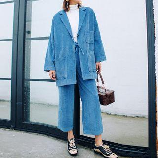 Set: Pocket Detail Blazer + Wide-leg Pants
