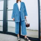 Set: Pocket Detail Blazer + Wide-leg Pants