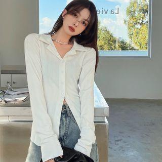 Long-sleeve Plain Polo Top