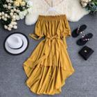 Off-shoulder A-line Dip Back Dress