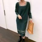 Square Neck Long-sleeve Knit Midi Dress
