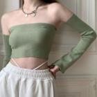 Knit Tube Top With Arm Sleeves