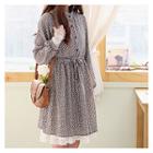 Half-placket Floral Pattern Shirt Dress With Sash