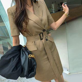 Belted Linen Blend Blazer Dress