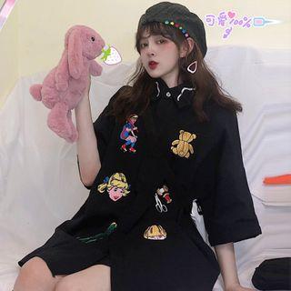3/4-sleeve All Over Embroidery Shirt