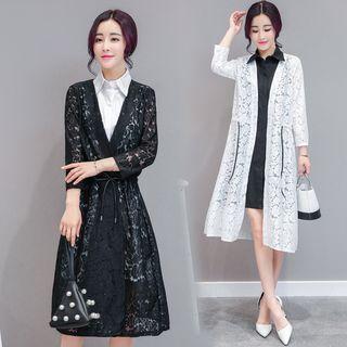 3/4-sleeve Drawstring Lace Dress
