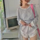 Long Sleeve Stripe Oversized Top As Shown In Figure - One Size