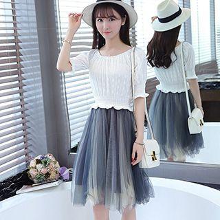 Off-shoulder Mock Two-piece Tulle Dress