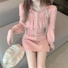 Long-sleeve Ruched Zip Mini Dress