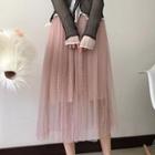 Pleated Midi Sheer Skirt