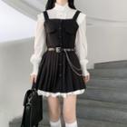 Ruffle Trim Blouse / Spaghetti Strap Button-up Mini Dress / Chained Belt / Mini Skirt