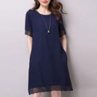 Short-sleeve Perforated Panel Dress