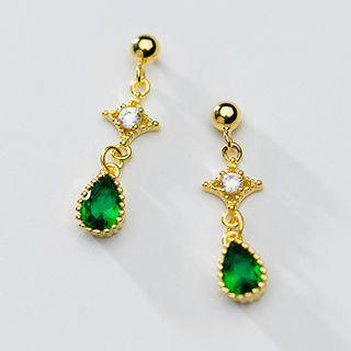925 Sterling Silver Rhinestone Drop Earring S925 Silver - 1 Pair - One Size