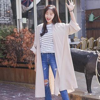 Tab-sleeve Open-front Long Coat