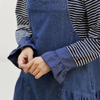 Frilled Contrast-cuff Stripe T-shirt