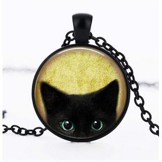 Cat Print Glass Pendant Necklace