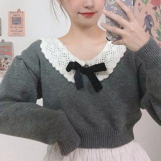Tie Neck Sweater Gray - One Size