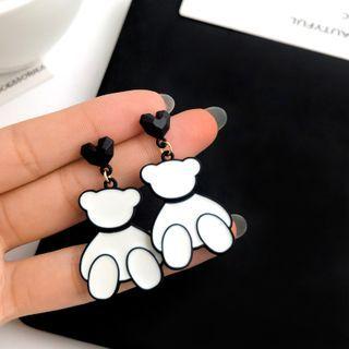 Heart Bear Alloy Dangle Earring 1 Pair - Black & White - One Size