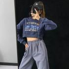 Embroidered Cropped Loose Hoodie