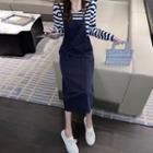 Striped Long-sleeve T-shirt / Midi Sheath Pinafore Dress