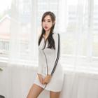 Stand-collar Piped Zip-front Dress