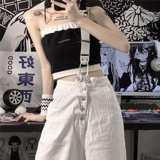 One-shoulder Wide Leg Suspender Jeans