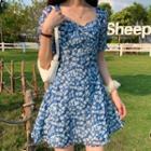 Short-sleeve Floral Printed Mini A-line Dress