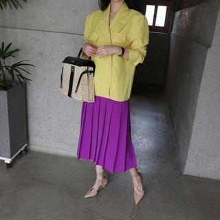 Plus Size Double-breasted Pleated Coatdress