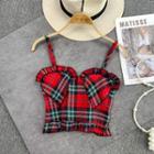 Frilled Gingham Camisole Top Red - One Size