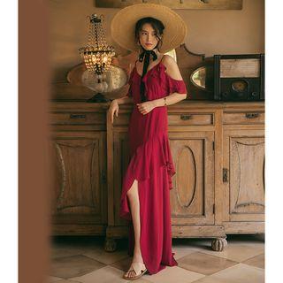 Strappy Ruffle Trim Maxi Dress