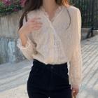 Button-up Lace Blouse Pale Yellow - One Size