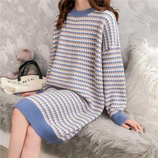 Contrast-trim Print Sweater Dress