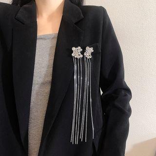 Set Of 2: Rhinestone Fringed Alloy Brooch Set Of 2 - Silver - One Size