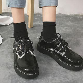 Belted Patent Lace-up Shoes