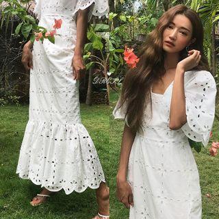 Pointelle Short-sleeve Midi Dress
