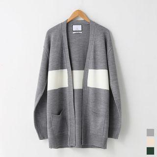 Two-tone Open-front Long Cardigan