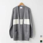 Two-tone Open-front Long Cardigan