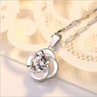 Rhinestone Clover Pendant Sterling Silver Necklace 925 Silver - White - One Size
