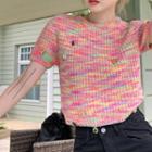 Color Block Knit Crop Top Pink & Yellow - One Size
