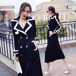 Double-breasted Contrast Trim Coat