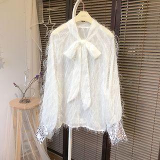 Long-sleeve Sequined Fringed Blouse